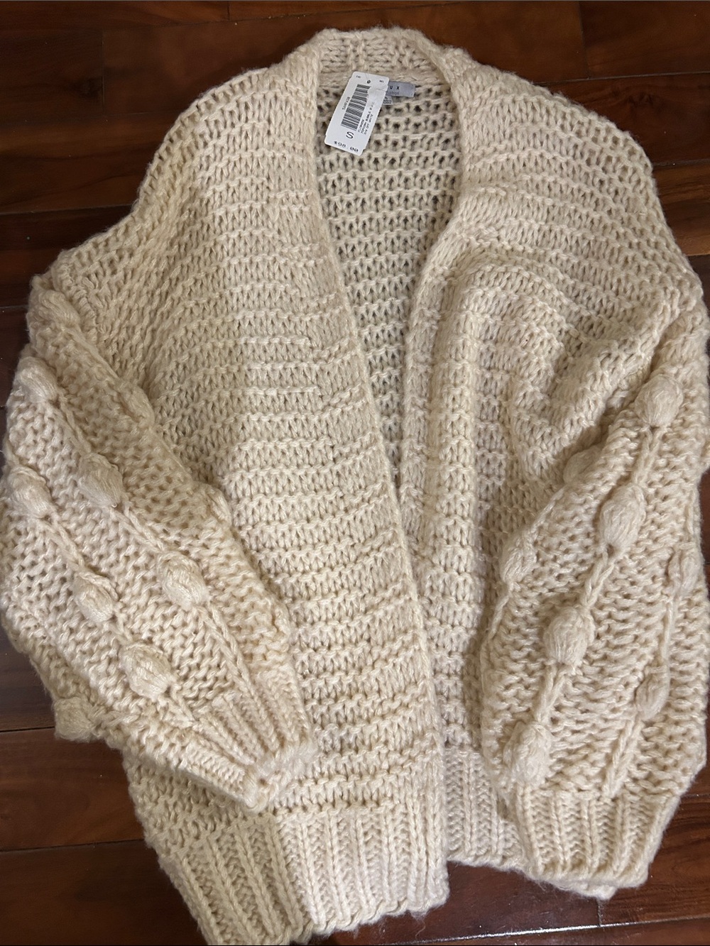 FAVLUX Cream Chunky Cable Knit Open Cardigan